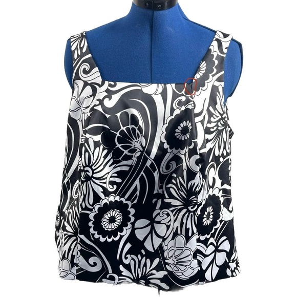 Sandra Darren Crop Top Womens Size 24W Lined Black & White Summer Square Neck - Picture 1 of 9